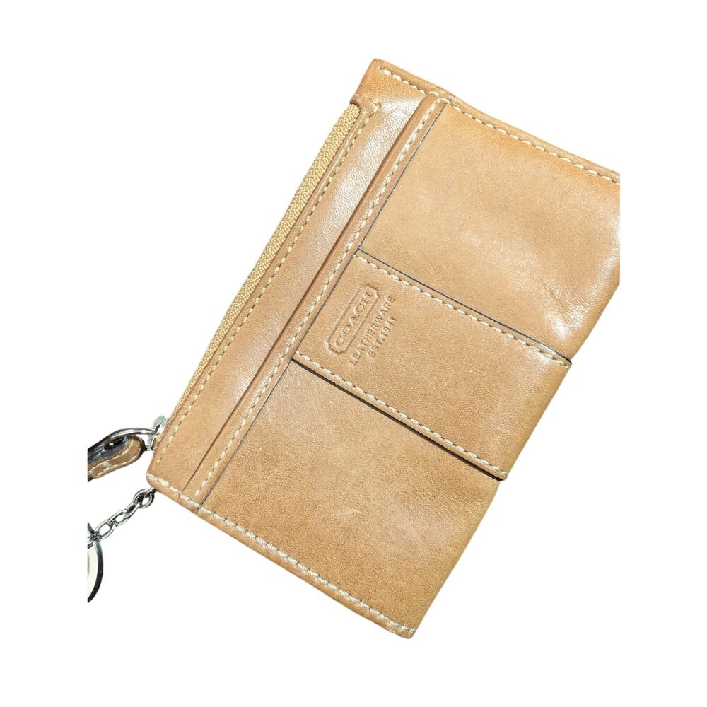 Coach Tan Leather Zip Card Case Wristlet Keyring - Picture 10 of 10